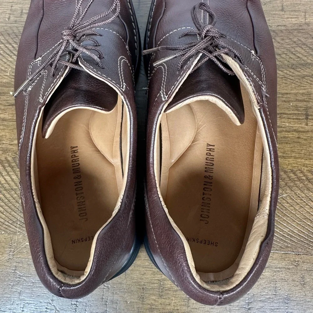 Johnston & Murphy Shoes Mens 10 Brown Leather Shuler Bicycle Toe Oxford Brazil